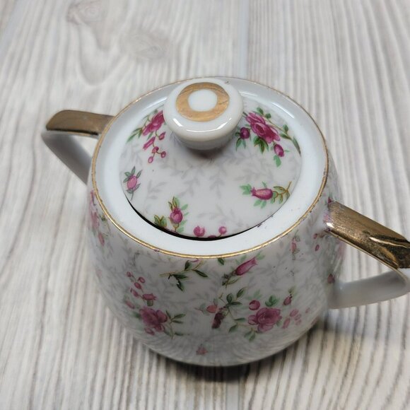 Pink Roses Sugar And Creamer Gold Trim Tea Cottage Core Vintage Boho Chic READ - Picture 9 of 16